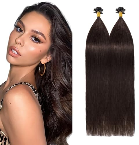 Silk-co U Tip Pre Bonded Hair Extensions Strands Keratin Nail Tip Straight Human Hair Extensions U tip Real Remy Hair 100 Strands Keratin Nail Til 22-100g #04 Medium Brown