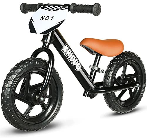 KRIDDO Toddler Balance Bike 2 Year Old, Age 18 Months to 5 Years Old, 12 Inch Push Bicycle with Customize Plate (3 Sets of Stickers Included), Gift Bike for 2-3 Boys Girls, Black