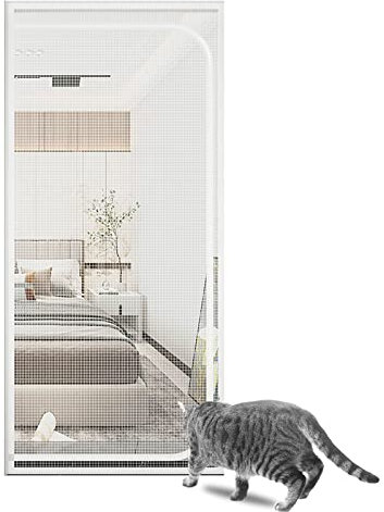 Rehomy Moustiquaire de Porte pour Chat - Anti-Rayures - Double Fermeture éclair - Empêche Les Chiots et Les Chats de Courir de la Maison
