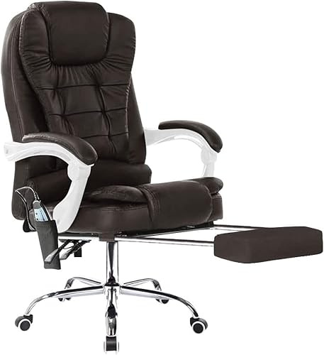 Neo Executive Gaming Computer Home Desk Office High Back Padded Swivel Recliner Reclining Fabric Leather Massage Chair Adjustable With Footrest Support (Brown - Leather)
