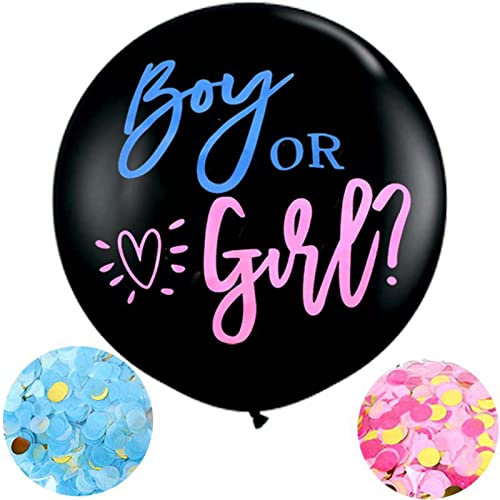 D2D | Gender Reveal Ballon XXL in Schwarz - Größe 90 cm - Latexballon - inkl. Rosa & Blauen Konfetti - Boy or Girl- Helium Ballon