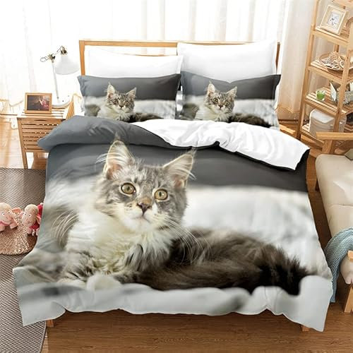 JZZFBW Bettwäsche 220x240 Weiße Katze Bettwäsche Mikrofaser Bettbezug Mit Reißverschluss und 2 Kissenbezug 80x80cm Männer oder Frauen