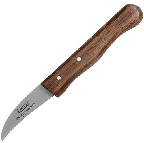 Clauss Schälmesser aus Solingen, Küchenmesser klein mit ergonomischem Holzgriff aus Schwarznuss und doppelten Nietstiften, scharfe gebogene Klinge in Vogelschnabelform, 15 cm, CL-20001
