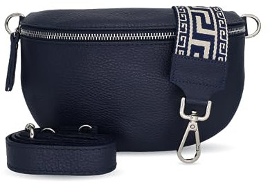 Bella Blossom Bauchtasche Damen, Umhängetasche aus 100% Echtleder, Elegante Crossbody-Bag mit gemusterten & verstellbaren Schultergurt, Schultertasche für jeden Anlass Blau4 M