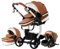 Magic ZC PU-Leder Kinderwagen 3 in 1, Kinderwagen Set Umkehrbarem Doppelschiebemodus, Kombikinderwagen 3 in 1 Großer Bequemer Babywanne, Buggy Rahmen Aluminiumlegierung Faltbar (518 Khaki)