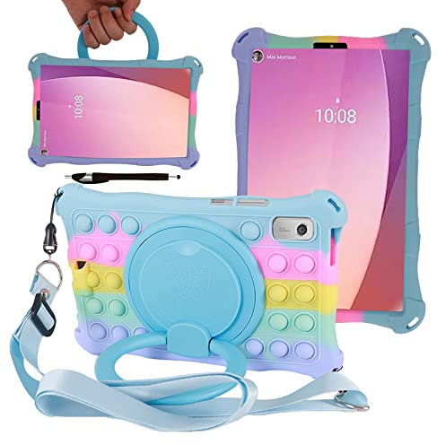 ESSTORE Étui en silicone compatible avec Lenovo Tab M9 2023 de 9, avec support rotatif à 360°, bandoulière, stylet, porte-crayon, étui en silicone pour Lenovo Tab M9 9 (TB-310FU), coloré 2