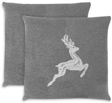 ZOLLNER 2er Set Kissenbezüge in 50x50 cm - Flauschige und weiche Kissenhüllen in grau - Trendige Hirscheinwebung - Mischgewebe - waschbar bis 40°C – Oeko Tex® Zertifiziert