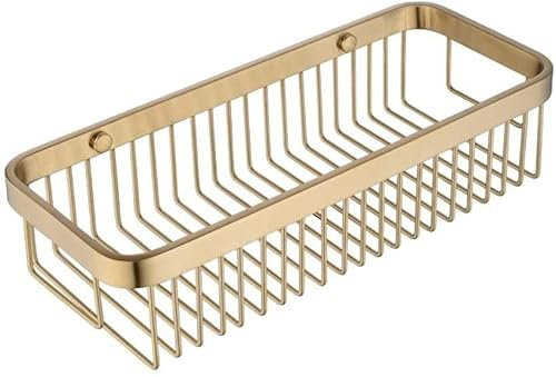 GALSOR Wall Mounted Brass Brushed Finish Shampoo Conditioner Holder Shower Caddy Organizer Rectangle Bathroom Storage Basket Shelf