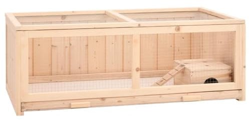 vidaXL Hamsterkäfig, Käfig mit ausziehbare Wanne, Mäusekäfig mit Vordertür, Nagerkäfig Kleintierkäfig, 104x52x38 cm Massivholz Tanne