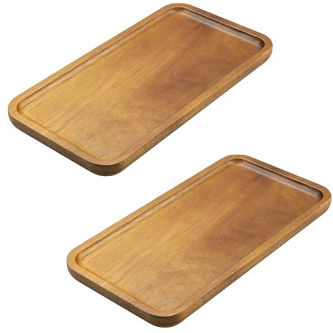 Zfseyuh 2 Pièces Plateau Rectangulaire en Bois D'acacia - Plateau de Service, Décoratif, Salle de Bain - Pour Table, Rangement - 20 cm