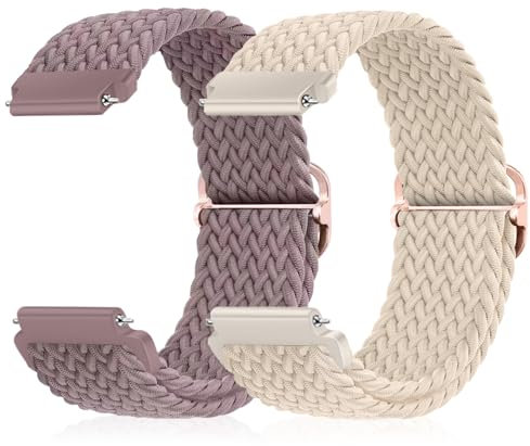 CeiBand 2 Stücke Geflochtenes Solo Loop Elastische Armband, 22mm 20mm 18mm Schnell Verstellbares Herren Damen Nylon Weiches Aatmungsaktive Sportbänder Uhrenarmbänder Ersatzarmband - Lila + Sternenlic