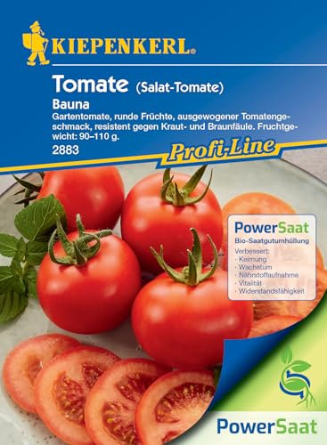 Kiepenkerl Profi-Line Salattomatensamen Bauna PowerSaat - Widerstandsfähige Tomatensamen für Freiland, Gewächshaus und Kübel - Aromatische Runde Rote Früchte - Kraut und Braunfäule resistent -10 Samen