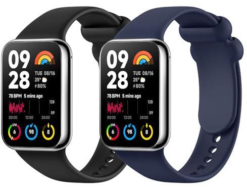 MoKo 2 Pezzi Cinturino Compatibile con Redmi Watch 5/Redmi Watch 4/Xiaomi Smart Band 9 Pro/8 Pro, Cinturino Sportivo di Ricambio in Silicone Morbido Donna Uomo, Nero/Blu Notte
