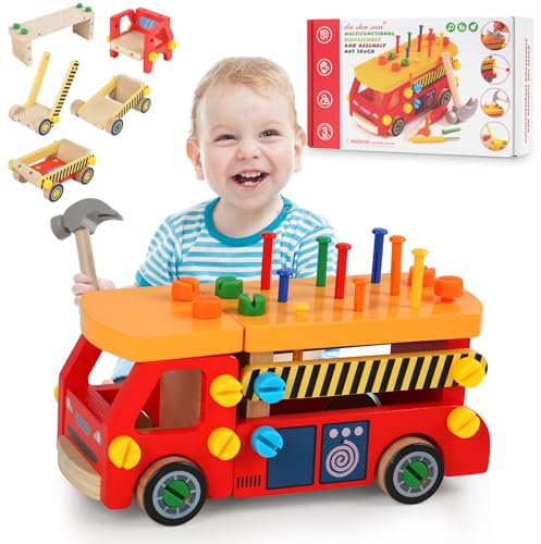 Oneyus Werkzeugkoffer Kinder Werkbank, Werkzeug Kinder Werkbank ab 3 4 5 6Jahre Holzspielzeug Kinderwerkzeug Montessori Spielzeug Werkzeugkasten Lernspiele Geschenk Junge Mädchen ab 3 Jahren