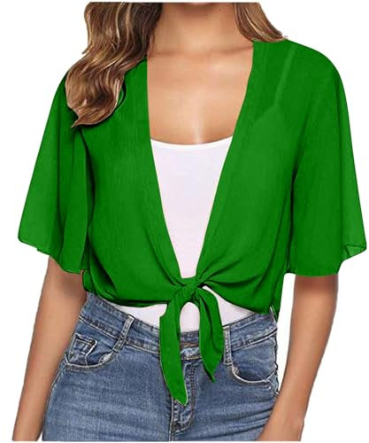 Manica corta per le donne Autunno Inverno Chiffon Cardigan Basic Donna 2024 Moda, K-873 Verde Lime, XXL