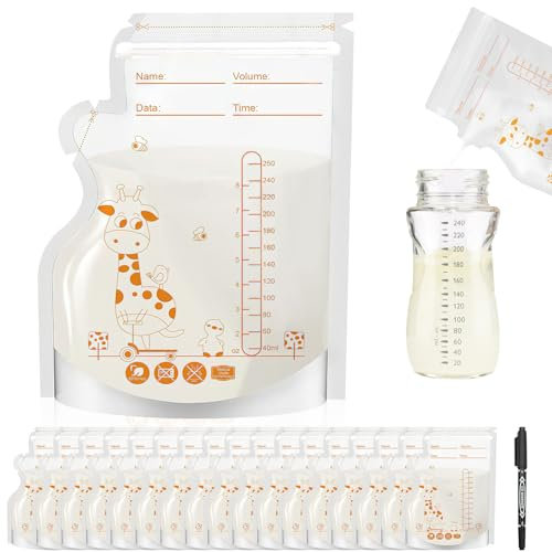 ZOCONE 60 Pièces Sachet Conservation Lait Maternelle, 250 ML Sac Congélation Lait Maternel, sans BPA, Sac Lait Maternel Congelation Avec Échelle, Sachet Lait Maternel