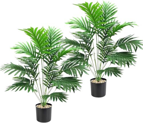 Cnwinu Plantas artificiales de imitación de interior, 2 unidades, plantas artificiales de palmera para decoración del hogar, oficina, dormitorio, plantas artificiales grandes para exteriores, plantas