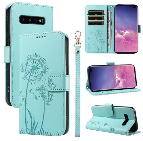 Bravoday Handyhülle für Samsung Galaxy S10 Hülle, Premium PU Lederhülle Klappbar Tasche Klapphülle mit Magnet Kartenfach Standfunktion Schutzhülle für Galaxy S10, Grün