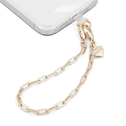 LunarCharm Chaîne de téléphone portable, sangle de poignet en métal, sangle de téléphone portable, bracelet de téléphone portable tendance, pendentif léger pour téléphone portable avec 2 coussinets de