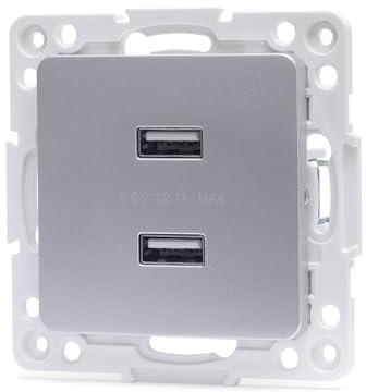 USB-Steckdose - Stück für 2 USB Steckdosen, deutsch/französisch, silber, ideal zum Laden und Datentransfer*,*