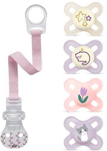 MAM Original Start Day & Night Schnuller 0-2 Monate, 4er Pack (2+2) Babyschnuller für Neugeborene, stillfreundlich SkinSoft Silikon + nipSchnullerband