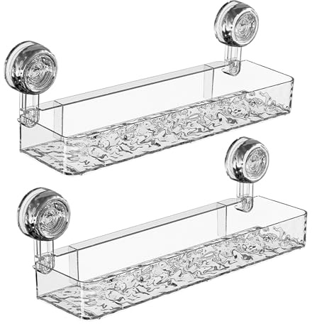 Woobroo 2 PCS Shower Caddy Suction, Corrugated Suction Cup Storage Holder, Removable Plastic Shower Shelf No Drilling Wall Mounted Shelves Accessory for Kitchen Bathroom