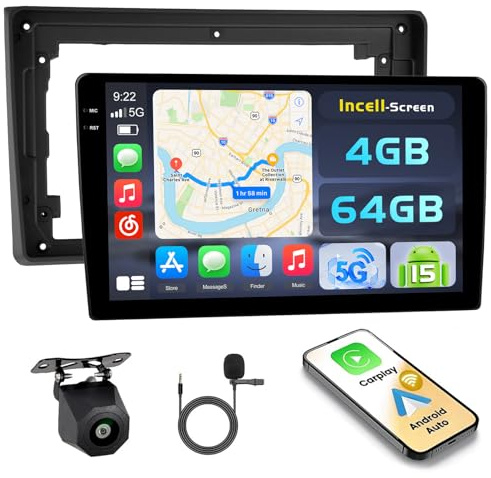 Hikity Android 15 4+64G Autoradio für Audi A4 (B7) 2004-2008 mit 9 Zoll Incell Touchscreen, Autoradio 2DIN mit Wireless Carplay Android Auto, FM/RDS Radio BT GPS WiFi Rückfahrkamera + MIC