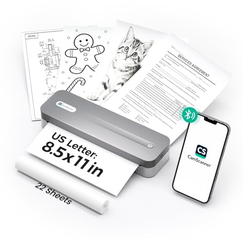 CamScanner P1 Pro Imprimante thermique sans encre, imprimante Bluetooth portable format lettre US avec 1 rouleau de papier, pour iPhone, Android, ordinateur à domicile, bureau