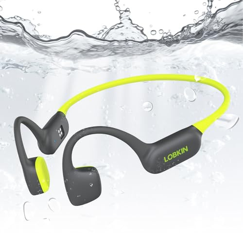 LOBKIN Écouteur pour Natation, Étanche IPX8 Casque à Conduction Osseuse Bluetooth 5.4 Oreille Ouverte Casque sans Fil avec Lecteur MP3 32 Go et Micro Intégré, 8H d'Autonomie