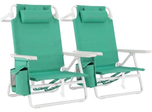 LIFERUN Solstol Hopfällbar, 2-pack, Ryggstöd, Isväska, Grön