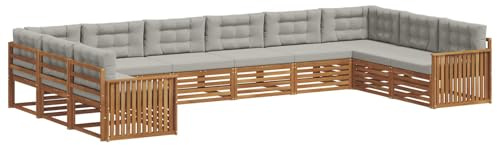 vidaXL Sofagarnituren 10 pcs Natürlich und Hellgrau Massivholz Akazie, Moderner Garten-Sofa, robuster Outdoor-Sitz, Terrassen-Lounge-Set für gemütliches Sitzen und schickes Leben