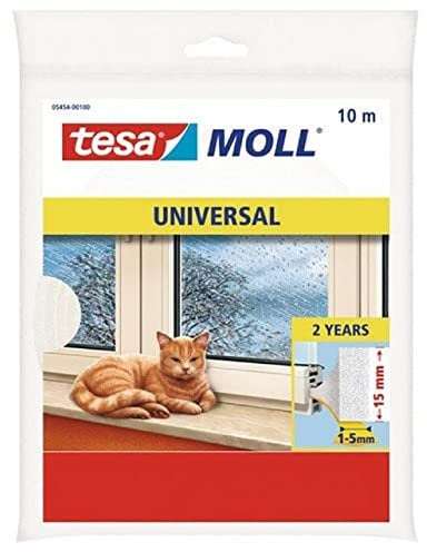 tesamoll Perfil I STANDARD, Burlete Cortavientos, Cinta Autoadhesiva de Espuma adecuado para Aislar Ventanas y Puertas del Hogar, Blanco, 10 m x 15 mm x 4 mm