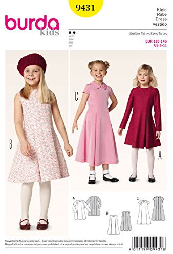 Burda 9431 Schnittmuster Kleid mit Kellerfalten (kids, Gr. 116 - 146) Level 2 leicht