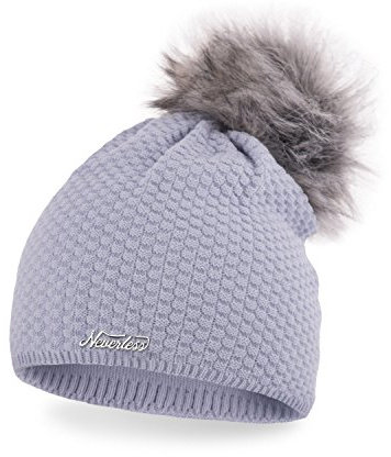 Neverless Damen Strickmütze Strick-Beanie mit Bommel, Winter-Mütze, Bommelmütze, hellblau Unisize