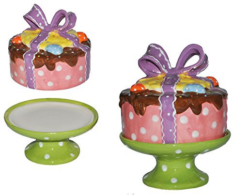 alles-meine.de GmbH Oster Etagere mit 3-D Deckel + Fuß - Kuchen mit Schleife - aus Porzellan/Keramik - Kuchenständer/Tortenplatte - Kuchenplatte Tortenständer - Ostern Torten..