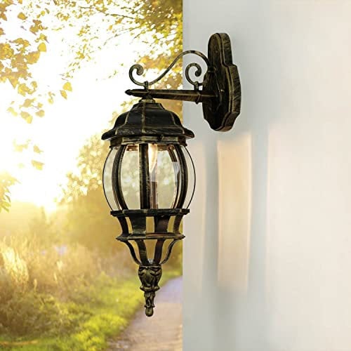 Licht-Erlebnisse Außenlaterne, Aussenleuchten Hauswand, Gold Antik, H:54 cm, IP44, E27, Hoflampe außen, Lampe Terrasse Außen, Aussenleuchte