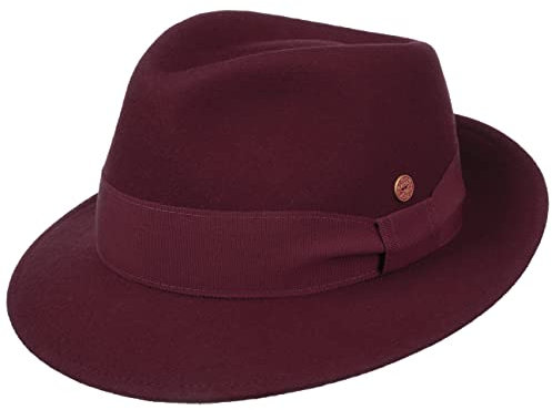 Mayser Manuel Bogarthut Fedora Filzhut Herrenhut Ripsband Uni Handmade Made in EU Damen Herren Sommer Winter Bordeaux 58 cm