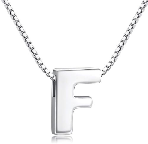 Candyfancy Buchstaben Kette - Buchstabenkette Kette mit Buchstabenanhänger Silber Halskette Kettenanhänger Initialen Silberkette Damen 925 (Kette mit buchstabe F)