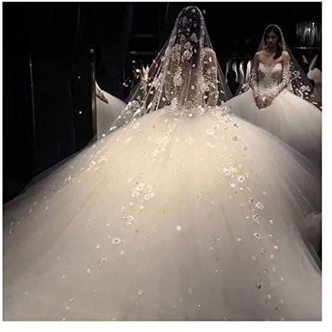 Braut-Schleier Hochzeit Perle Spitze Strass Schleier, Super Lange Braut Xianmei Schleier Wald Traum Reiseschleier 3,5 Meter Lang