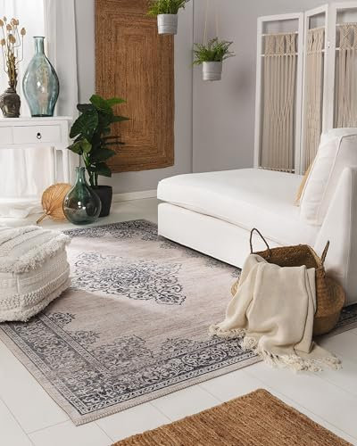 benuta Pop Teppich Laury - Grau 160x230 cm - Kunstfaser - Rechteckig & im Style: Vintage - Pflegeleicht für Wohnzimmer Schlafzimmer