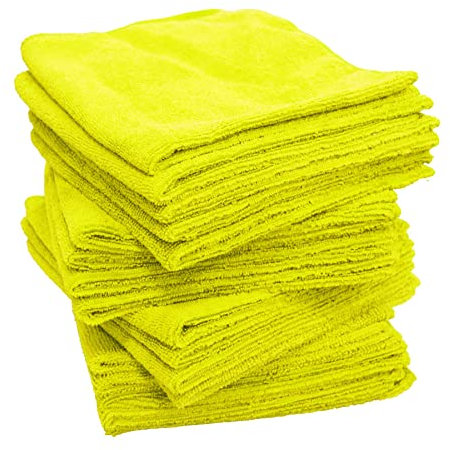 18PC Large Soft Absorbent Yellow Microfibre Cleaning Cloths 38cm x 38cm for Polishing Dusting Cleaning Tasks.