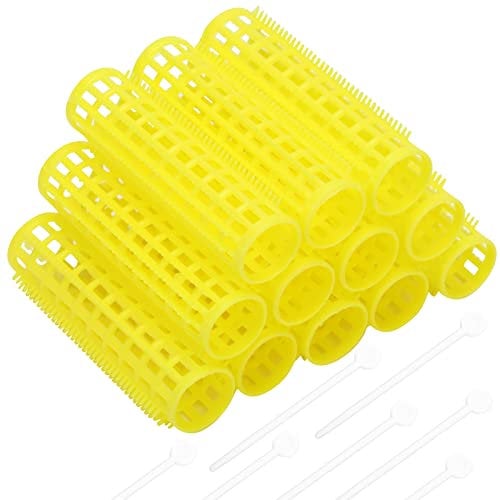 Brush Hair Rollers, 12 Pieces Yellow Mesh Hair Rollers Hair Curlers Rollers with Roller Pins for Women Girls Hair Barber Hairdressing Tools Hairstyle Supplies,15 mm (7 x cm, Yellow)