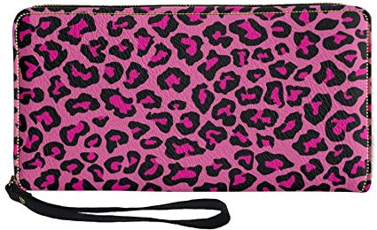 TOADDMOS Adorable portefeuille en cuir synthétique imprimé pour femme, porte-monnaie à fermeture éclair, porte-monnaie et porte-cartes avec dragonne, rose/léopard, Décontracté