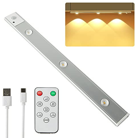 Diaryan Amazon Marke LED Unterbauleuchte Küche mit Fernsteuerung Dimmbar Schrankbeleuchtung mit Bewegungsmelder Akku Scheinwerfer Lichtleiste Weinschrankleuchte Schranklicht für Schrank Vitrin,40cm