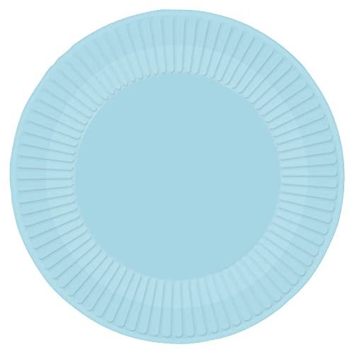 amscan 9915400-218-66 Lot de 8 Assiettes en Papier écologique Bleu Ciel Transparent