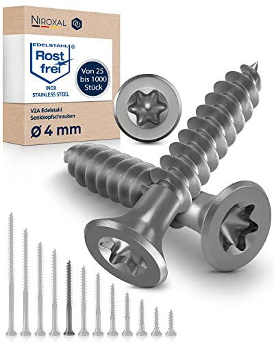 Schrauben Torx Edelstahlschrauben 4x50 Edelstahl V2A rostfrei Spanplattenschrauben für Holz Teilgewinde 4mm stark 50mm lang 100 Stück Holzschrauben Holz A2