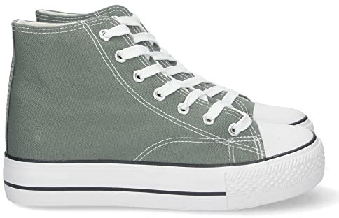 shoes&blues.es 73850-Zapatilla Abotinada para Mujer, Comoda, Estilo Bamba, con Estampado de Colores, y Cierre de Cordones, Primavera Verano 2023. Talla 39 Verde