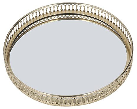 Zixyqol Rundes Goldenes Spiegeltablett aus Eisen Im Amerikanischen Stil, Großes Dekoratives Seitliches Make-up-Tablett Mit Geometrischer Form Für Das Badezimmer zu Hause