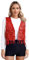 Agoky Damen Fransenweste Glänzend Pailletten Weste Open Front Gilet Modern Tanz Waistcoat Ärmellos Jacke Mantel Blazer Outerwear Rot S