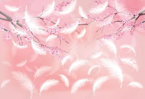 QEETapete Papier Peint Panoramique Plume Blanche Florale Rose Papier Peint 3D Tapisserie Murales Chambre Salon Décoration 150x105cm-SJJ30778